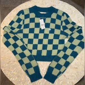 La Hearts Green and Blue Checkered Sweater